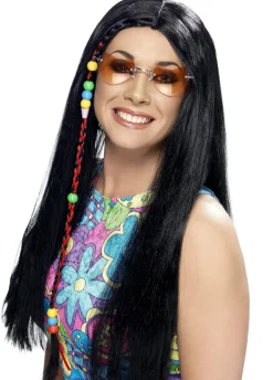 Peruka czarna długa HIPPIE hipiska