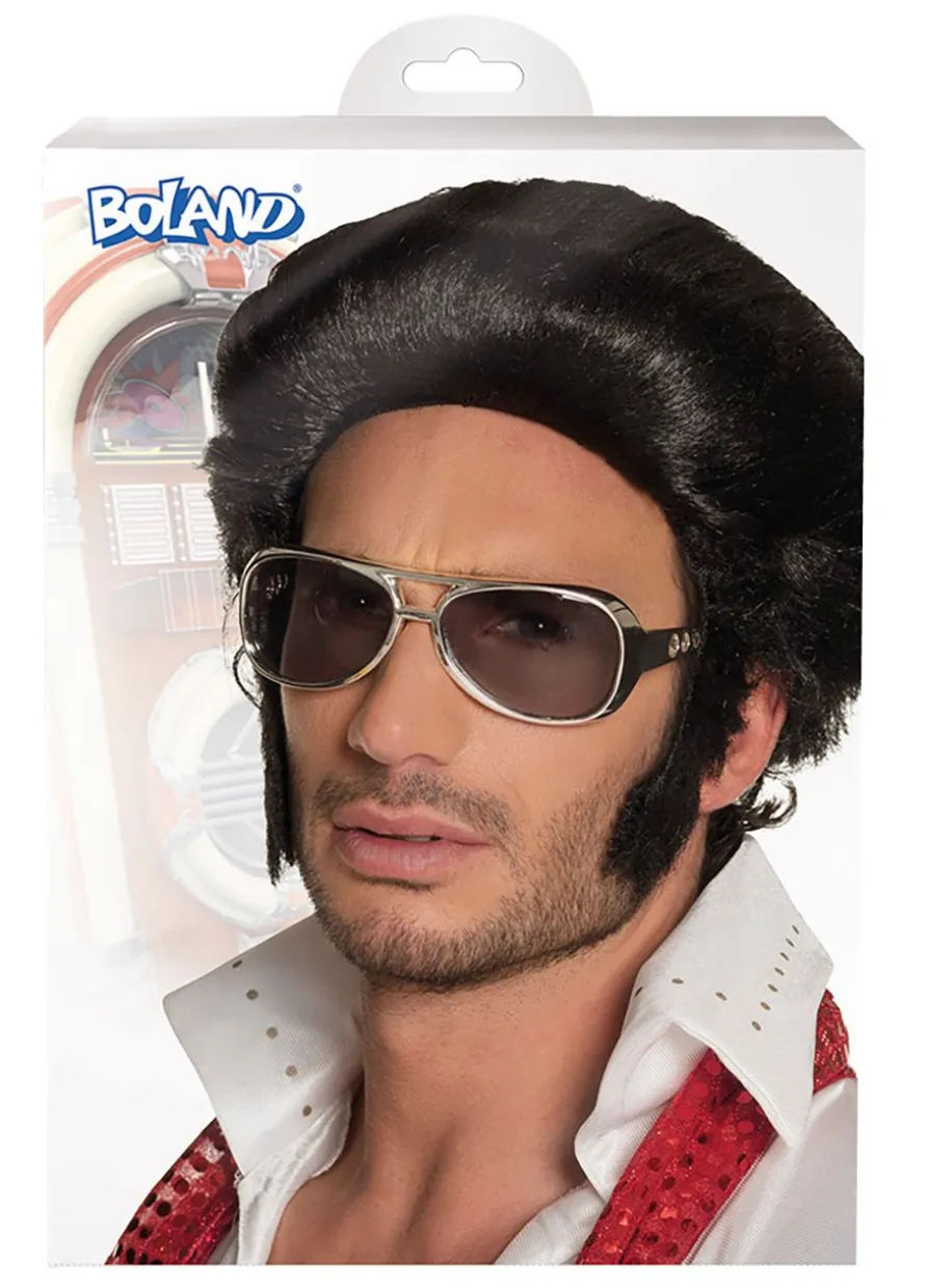 Peruka ELVIS z bokobrodami czarna