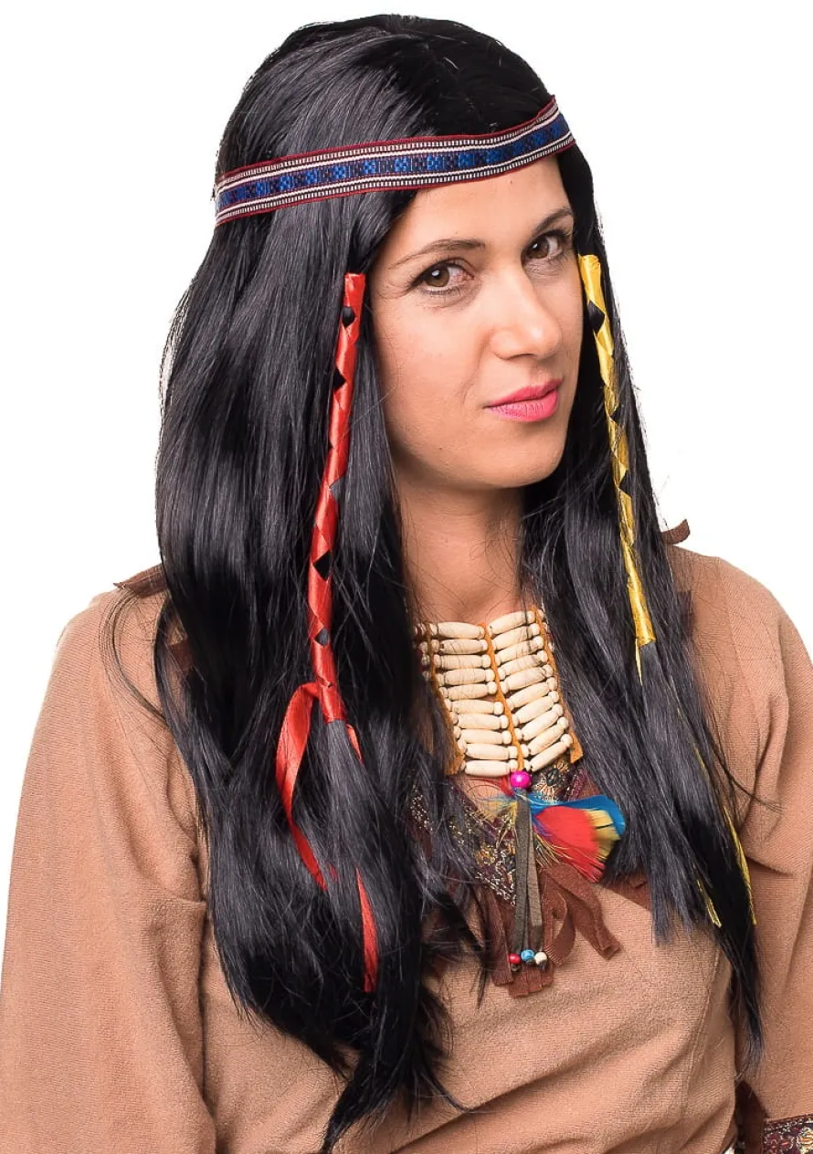 Peruka Indianki z kolorowymi wstążkami