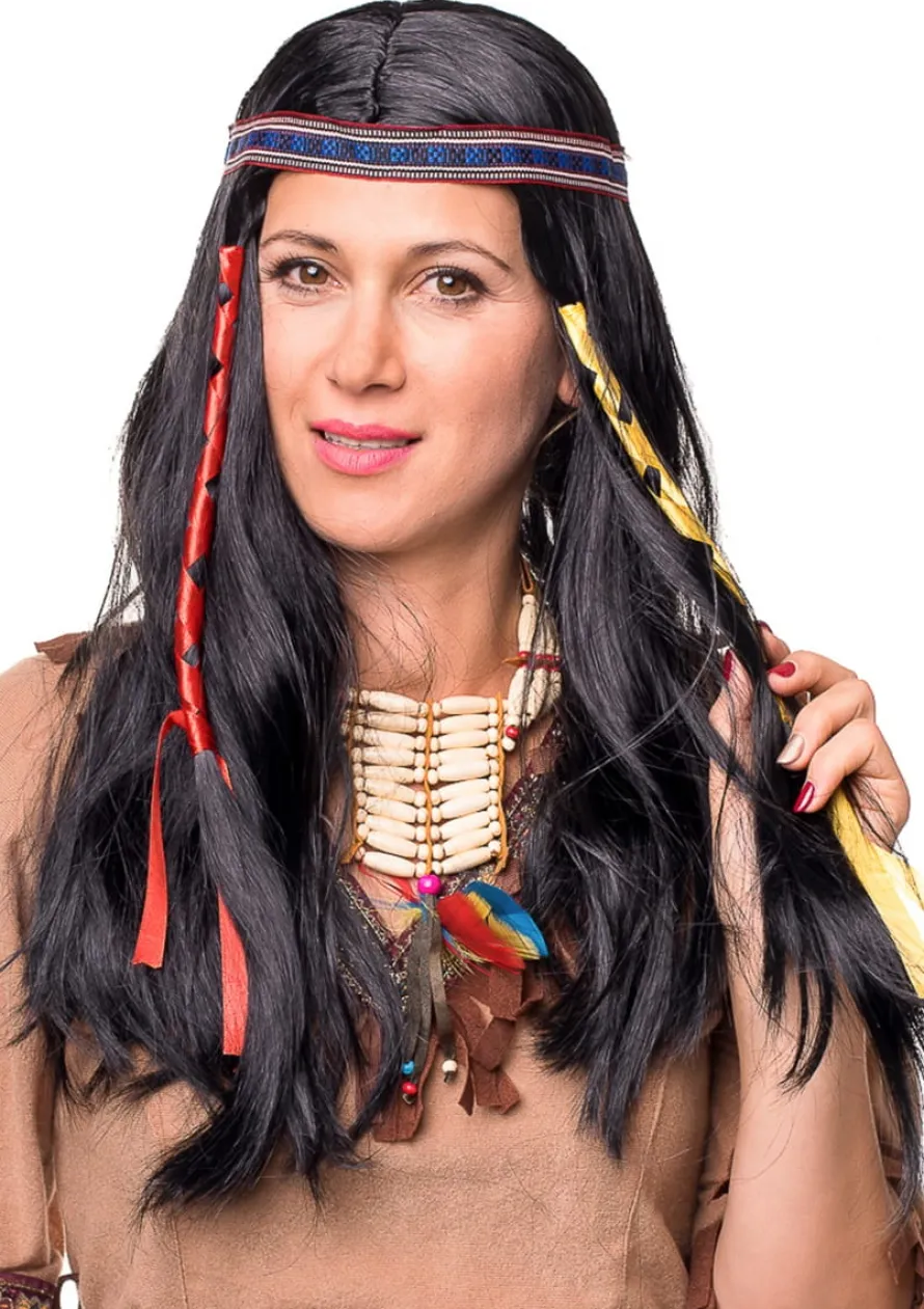 Peruka Indianki z kolorowymi wstążkami