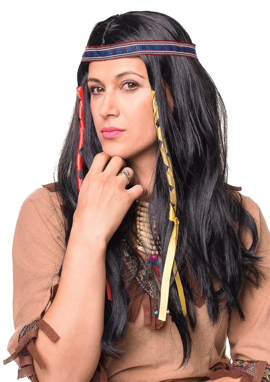 Peruka Indianki z kolorowymi wstążkami