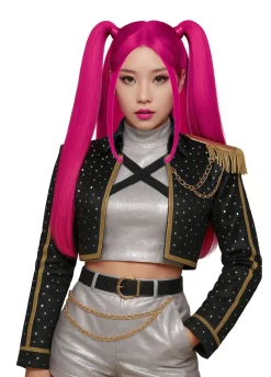 Peruka różowa z długimi kitkami K-POP