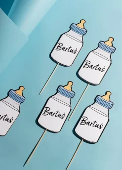 Pikery na baby shower chłopca BUTELKA (6szt.)