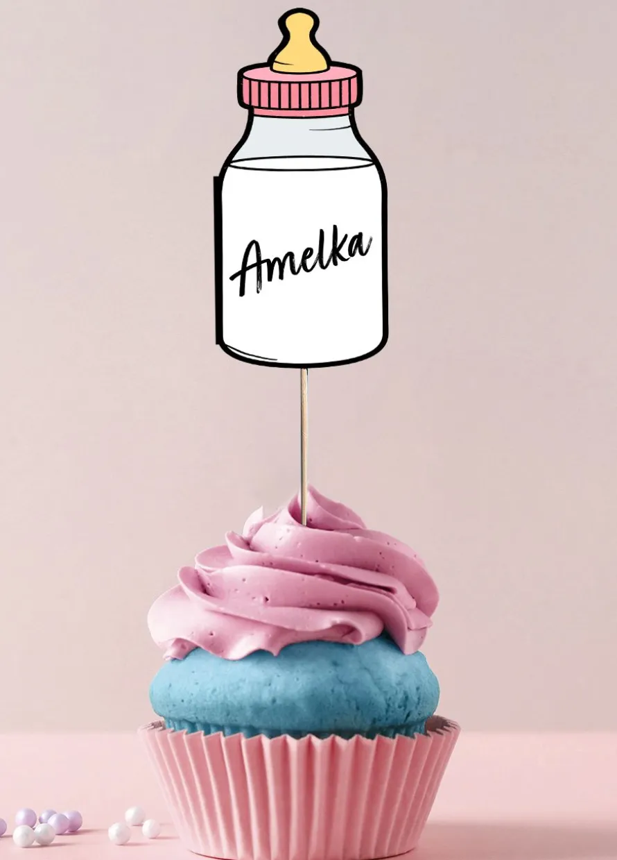 Pikery na baby shower dziewczynki BUTELKA (6szt.)