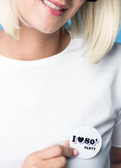 Przypinka I LOVE 80. PARTY 5cm