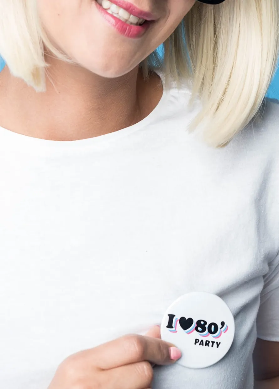 Przypinka I LOVE 80. PARTY 5cm