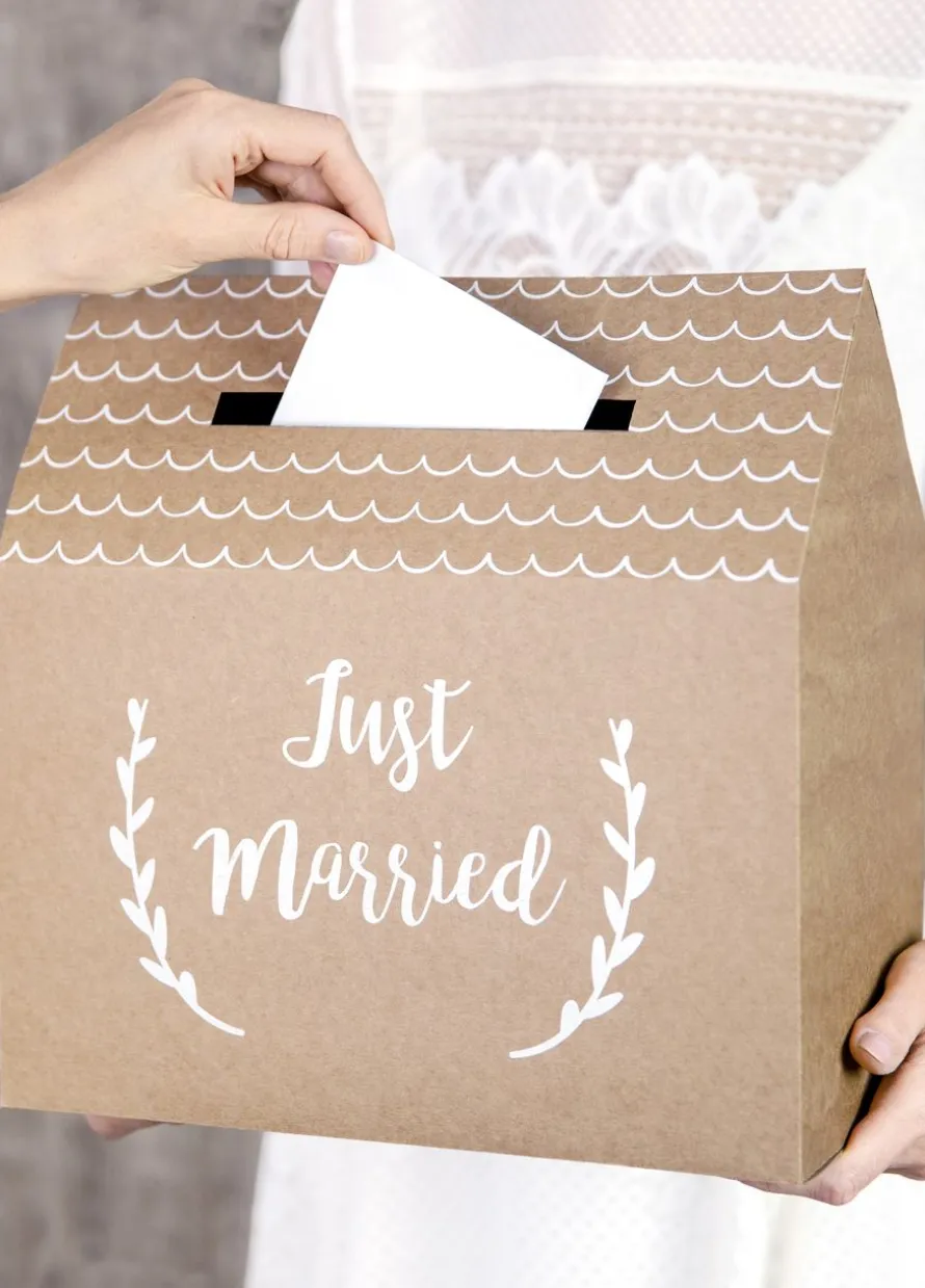 Pudełko na koperty z życzeniami JUST MARRIED kraft