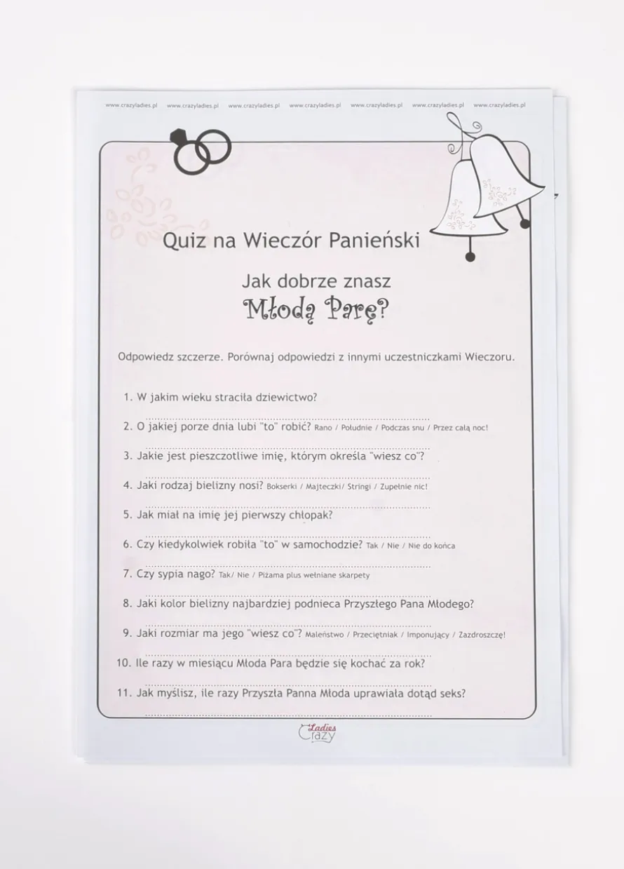 Quiz na WIECZÓR PANIEŃSKI zabawa