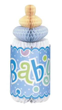 Rozeta na baby shower BUTELKA niebieska