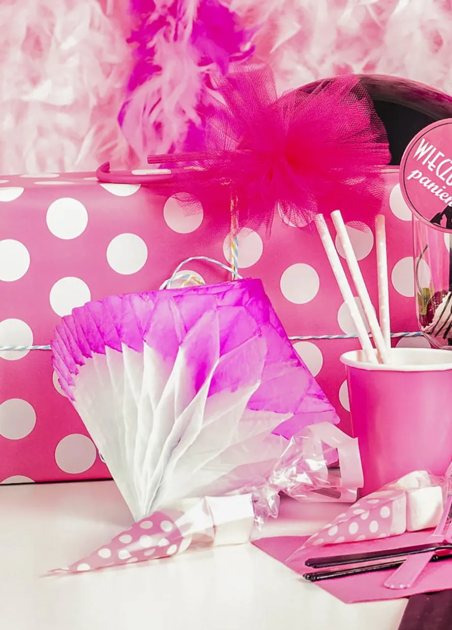 Rozeta papierowa DIAMENT różowo-biała 10cm
