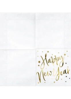 Serwetki HAPPY NEW YEAR białe serwetki sylwestrowe (20szt.)