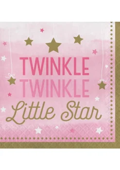 Serwetki na baby shower roczek GWIAZDECZKA różowe (16szt.)