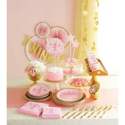 Serwetki na baby shower roczek GWIAZDECZKA różowe (16szt.)