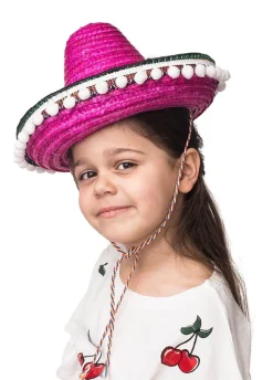 Sombrero dziecięce z pomponikami różowe