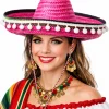 Sombrero z pomponikami damskie różowe
