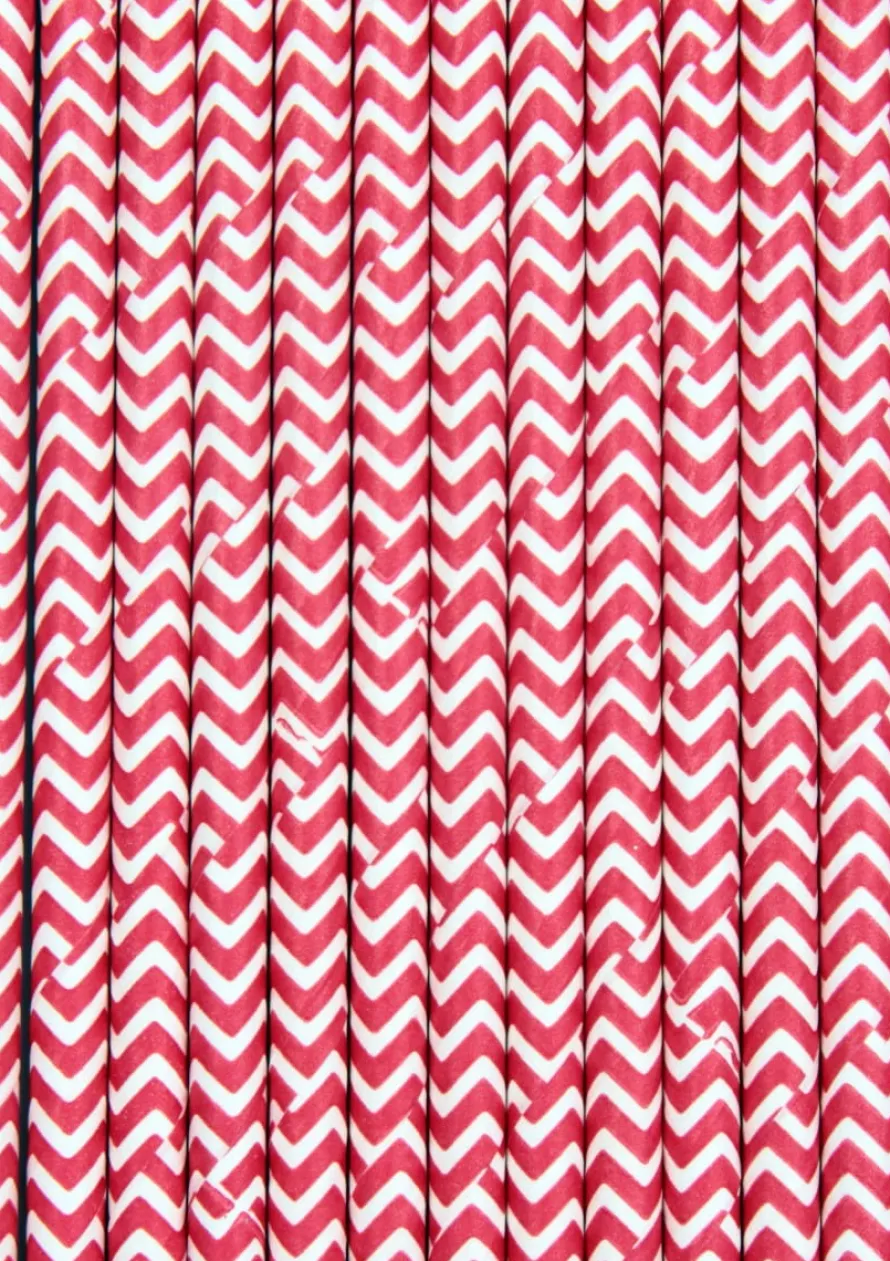 Słomki papierowe CZERWONE chevron (25szt.)