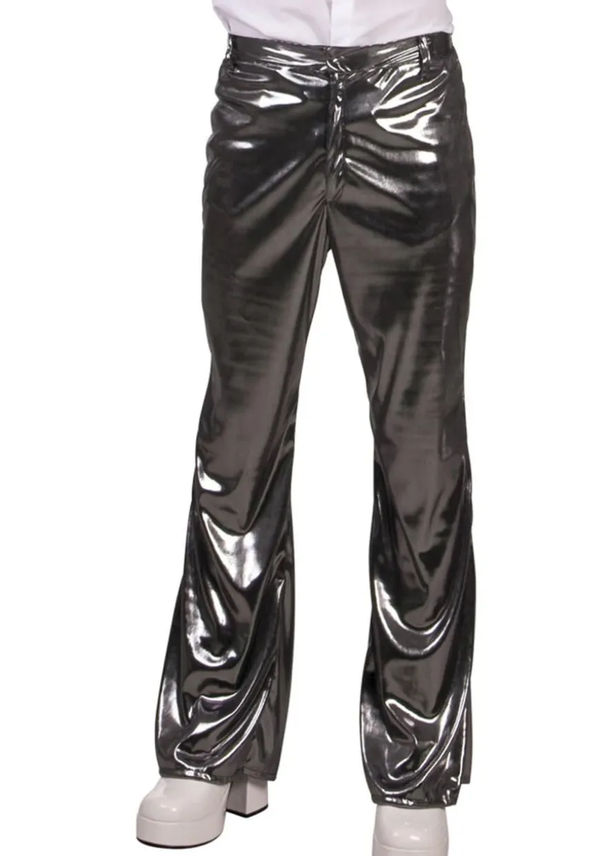 Spodnie DISCO srebrne męskie dzwony - M/L