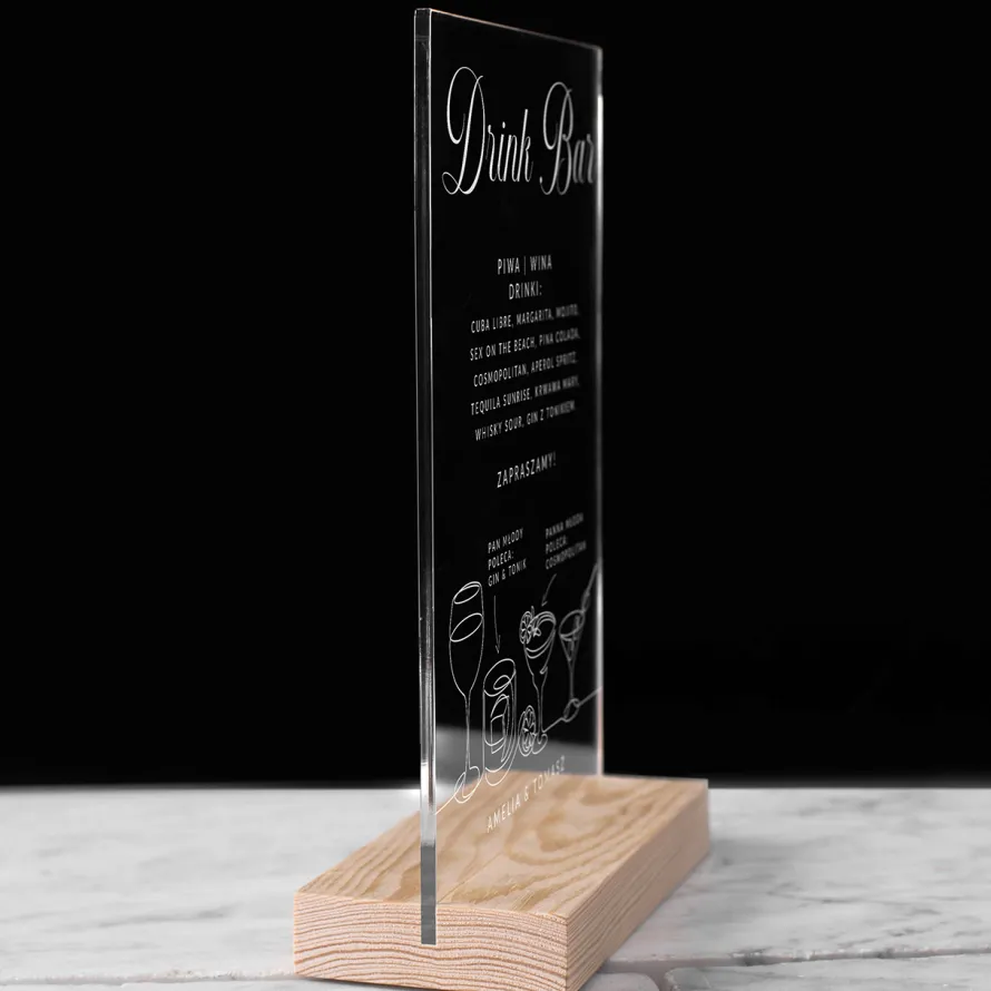 Statuetka plexi MENU DRINKÓW NA WESELE