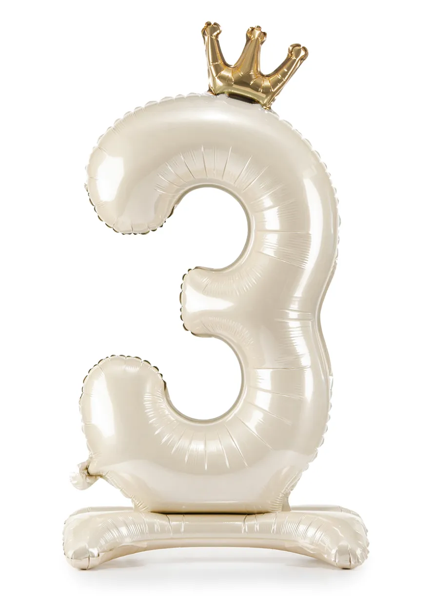Stojący balon CYFRA 3 perłowy (84cm)