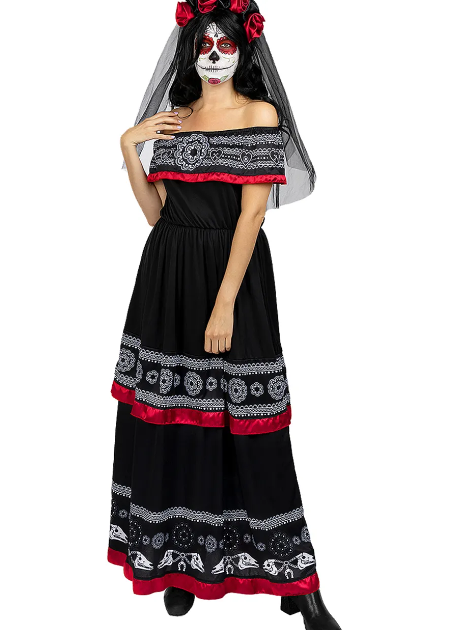 Strój Dia De Los Muertos sukienka Meksykanki - S