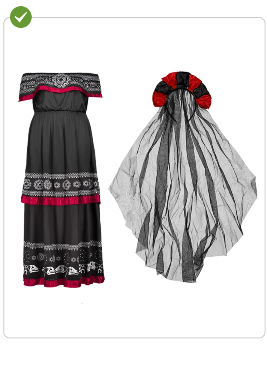 Strój Dia De Los Muertos sukienka Meksykanki - S