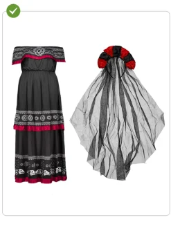 Strój Dia De Los Muertos Sukienka Meksykanki - M