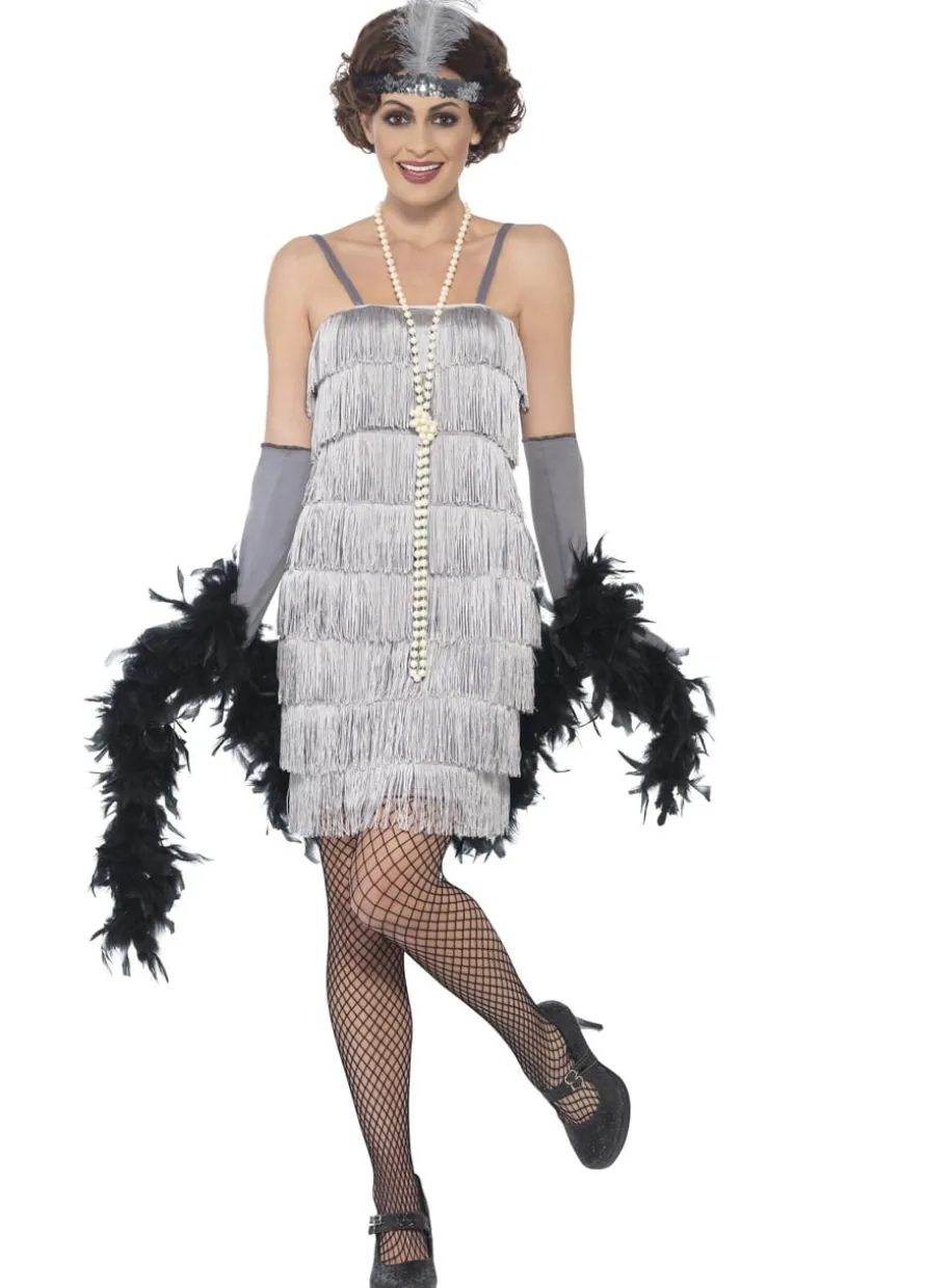 Strój lata 20 FLAPPER srebrny
