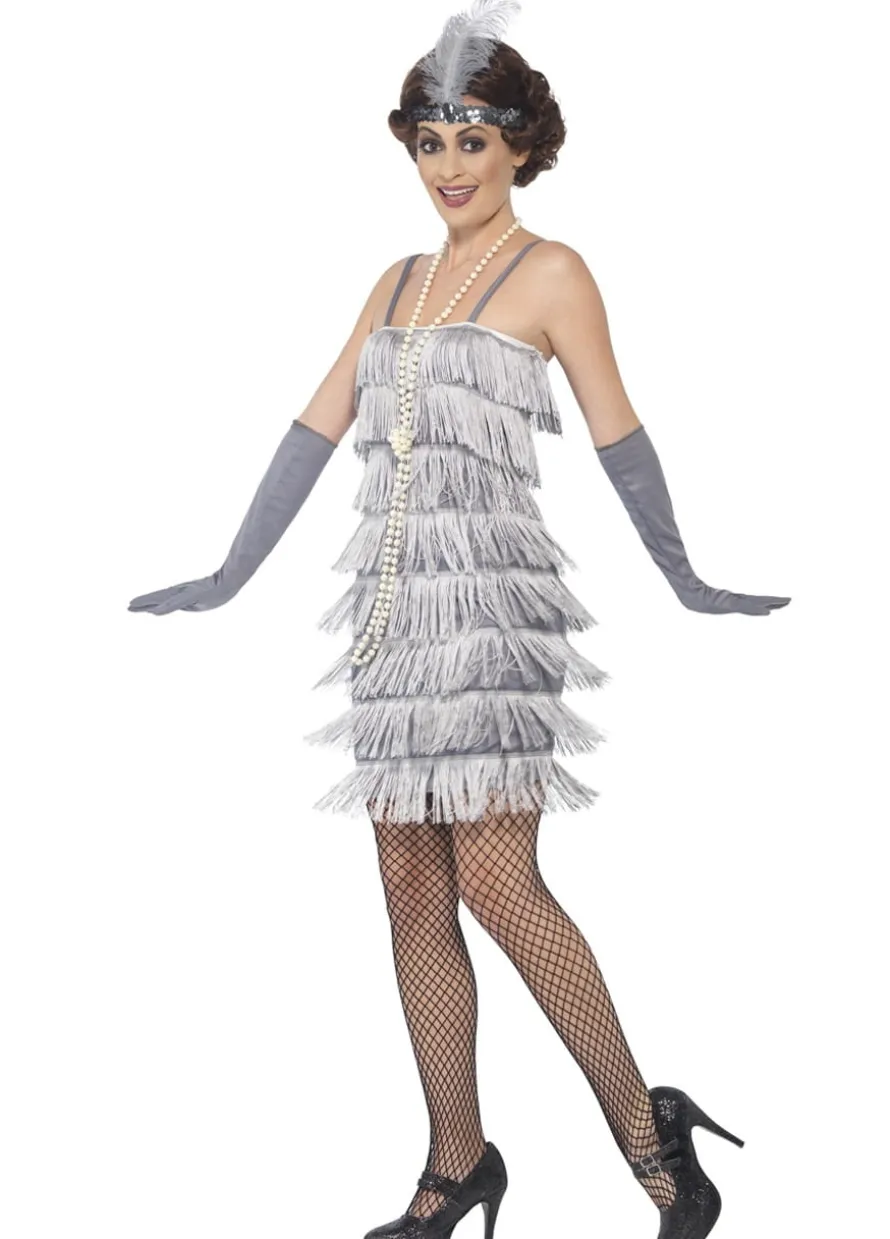 Strój lata 20 FLAPPER srebrny