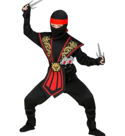 Strój ninja z bronią KOMBAT czerwony