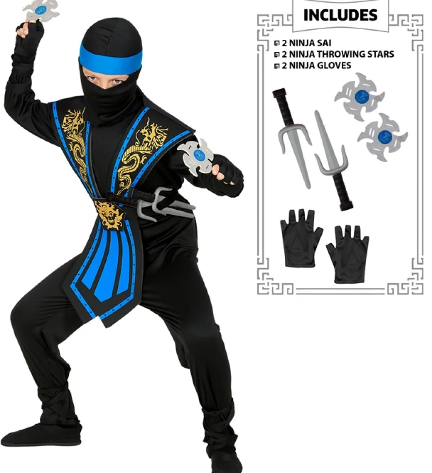 Strój ninja z bronią KOMBAT niebieski