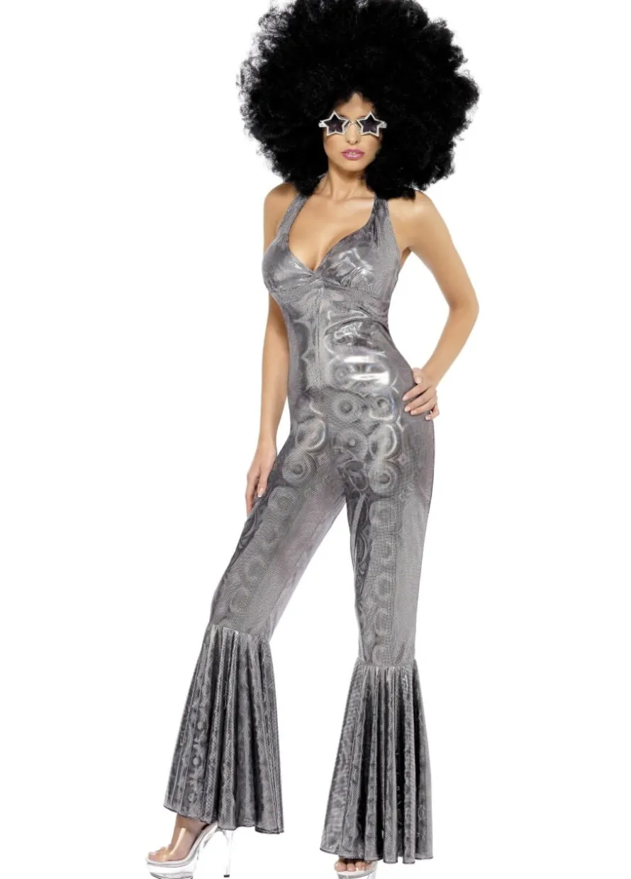 Strój w stylu lat 70 DISCO DIVA srebrny