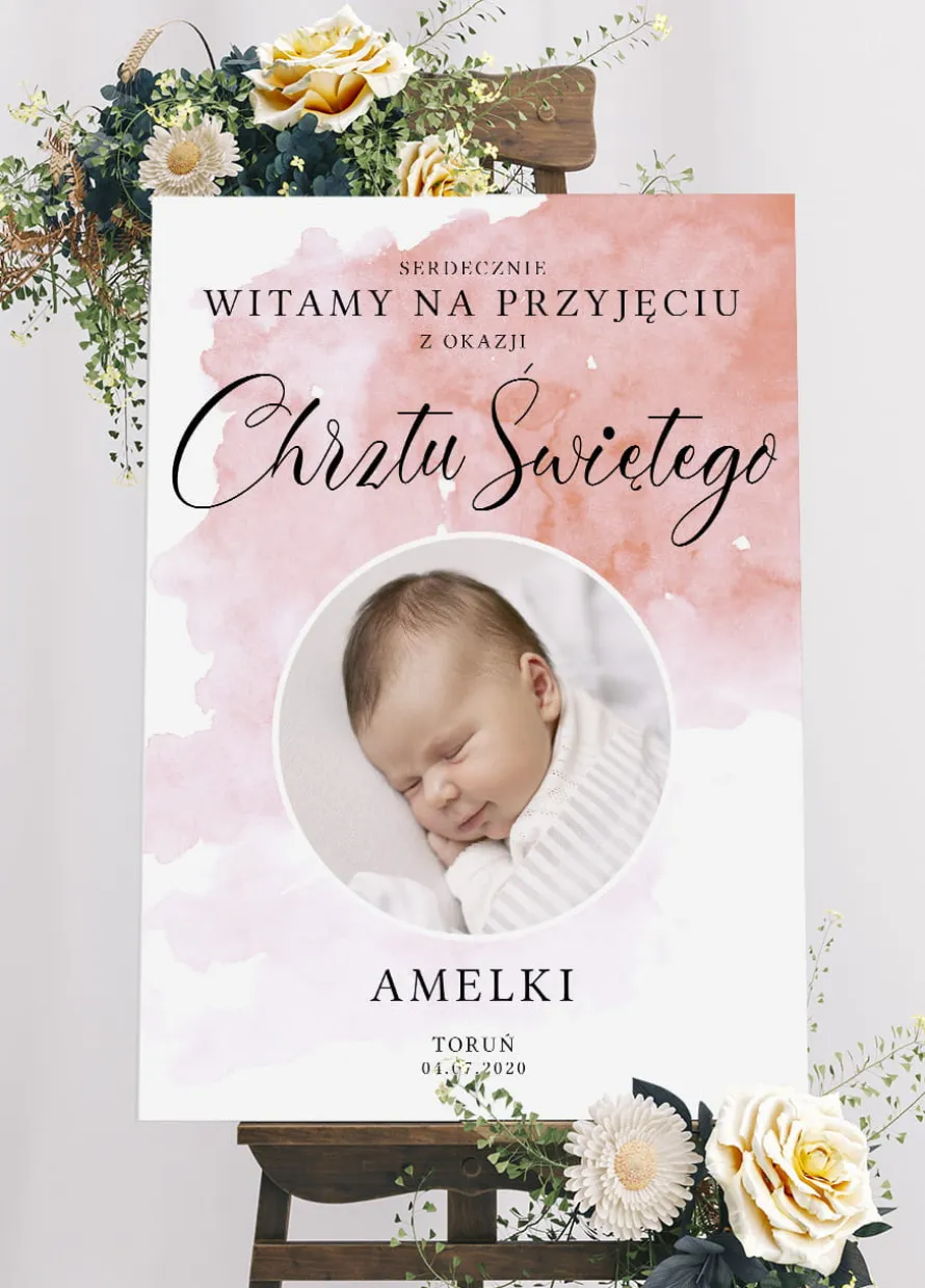 Tablica powitalna ze zdjęciem CHRZEST dziewczynki