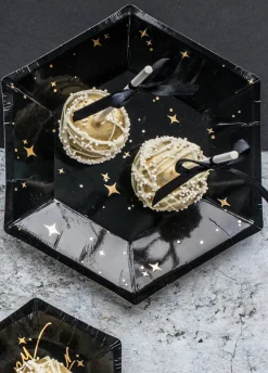 Talerze jednorazowe eleganckie GOLD STAR czarno-złote 20cm (6szt.)
