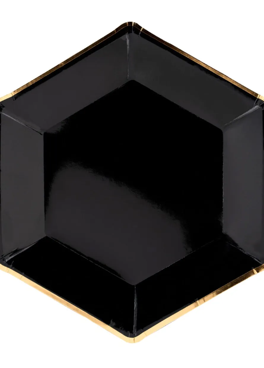 Talerze jednorazowe eleganckie GOLD STAR czarno-złote 23cm (6szt.)