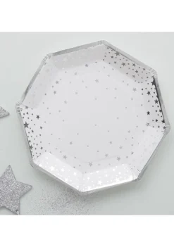 Talerzyki białe w srebrne gwiazdki GWIAZDA 23cm (8szt.)