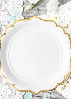 Talerzyki jednorazowe ELEGANCKIE ze złotym brzegiem 18cm (6szt.)