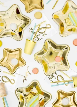 Talerzyki papierowe gold GWIAZDKA złote 18cm (6szt.)