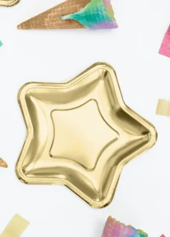 Talerzyki papierowe gold GWIAZDKA złote 18cm (6szt.)