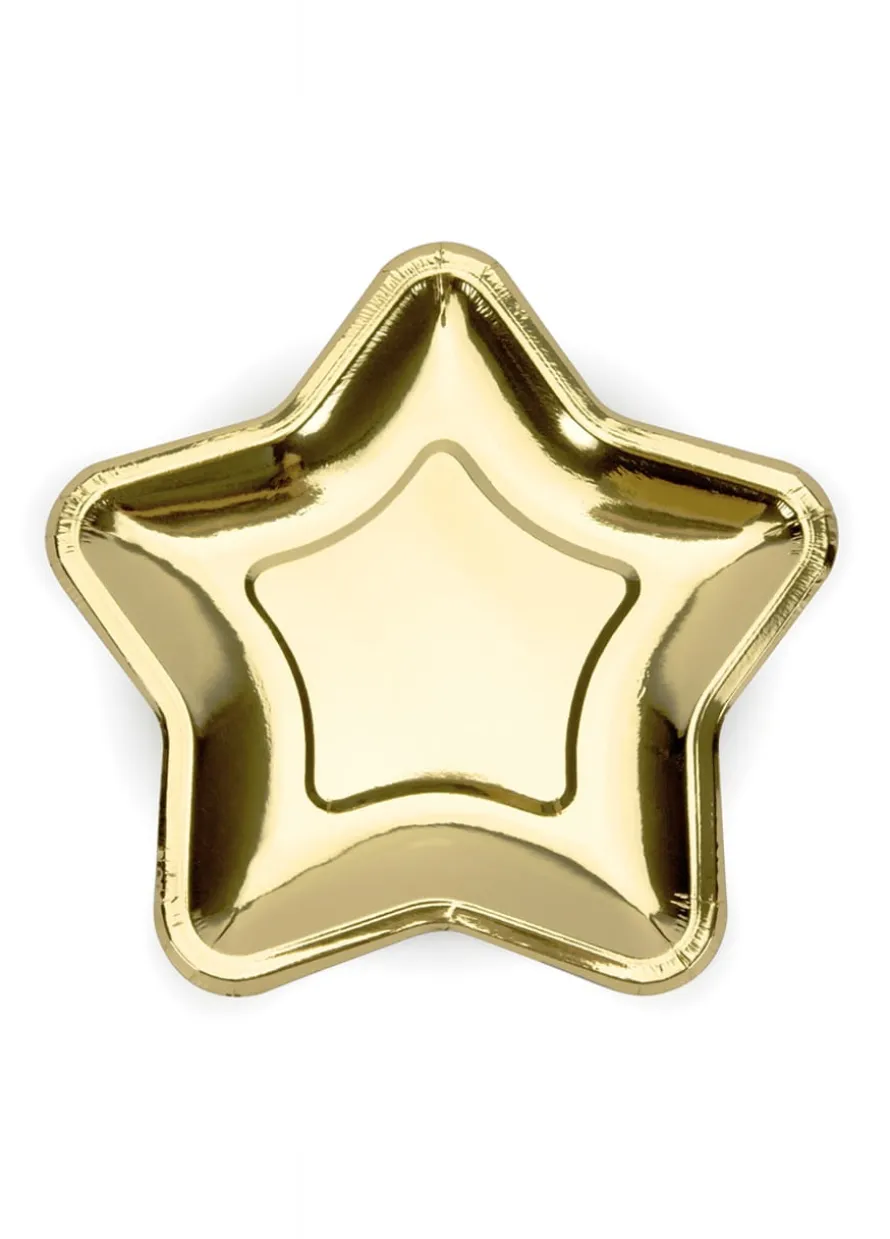 Talerzyki papierowe gold GWIAZDKA złote 18cm (6szt.)