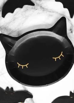 Talerzyki papierowe KOTEK na Halloween urodziny (6szt.)
