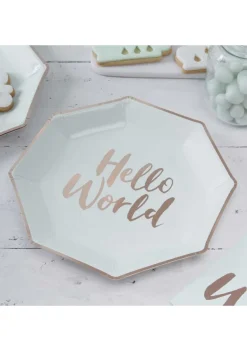 Talerzyki papierowe na Baby Shower HELLO WORLD 23cm (8szt.)