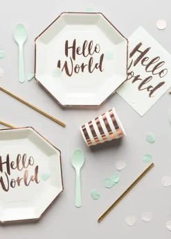 Talerzyki papierowe na Baby Shower HELLO WORLD 23cm (8szt.)