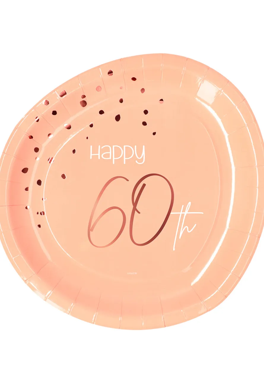 Talerzyki papierowe na 60 urodziny ELEGANT BLUSH (8 szt.)