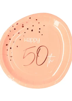Talerzyki papierowe na 50 urodziny ELEGANT BLUSH (8szt.)