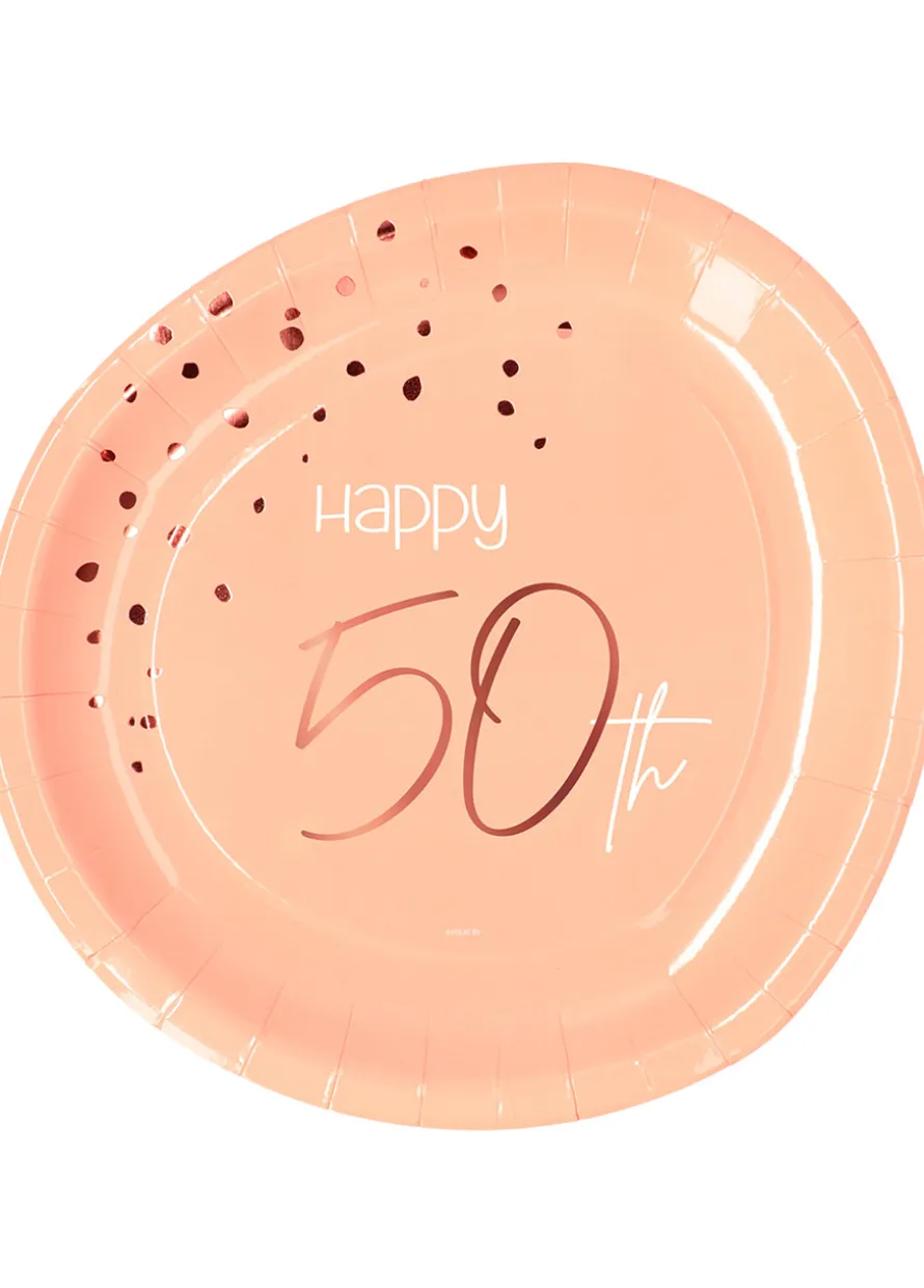 Talerzyki papierowe na 50 urodziny ELEGANT BLUSH (8szt.)