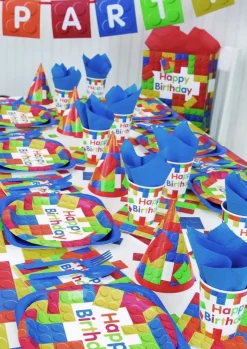 Talerzyki urodzinowe dla dzieci KLOCKI 23cm (8szt.)