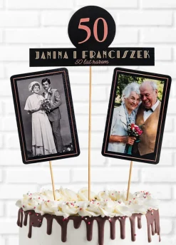 Topper na rocznicę ślubu KIEDYŚ I DZIŚ personalizowany