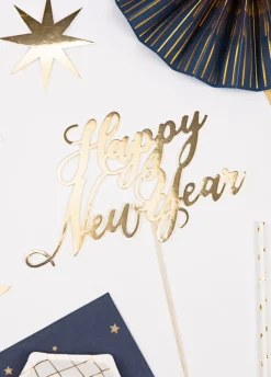 Topper na tort HAPPY NEW YEAR złoty
