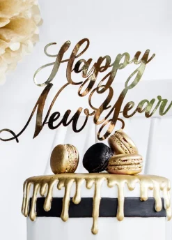 Topper na tort HAPPY NEW YEAR złoty