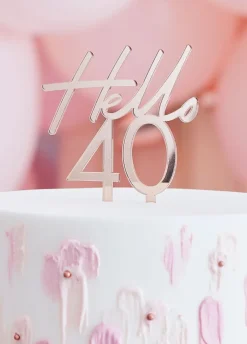 Topper na tort 40 URODZINY HELLO rose gold